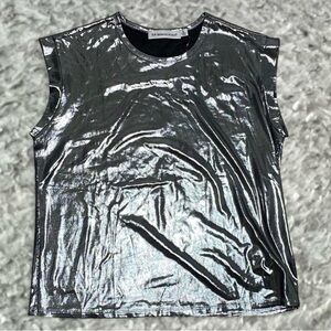 Rebecca Minkoff Girls' Metallic Silver Tank Top